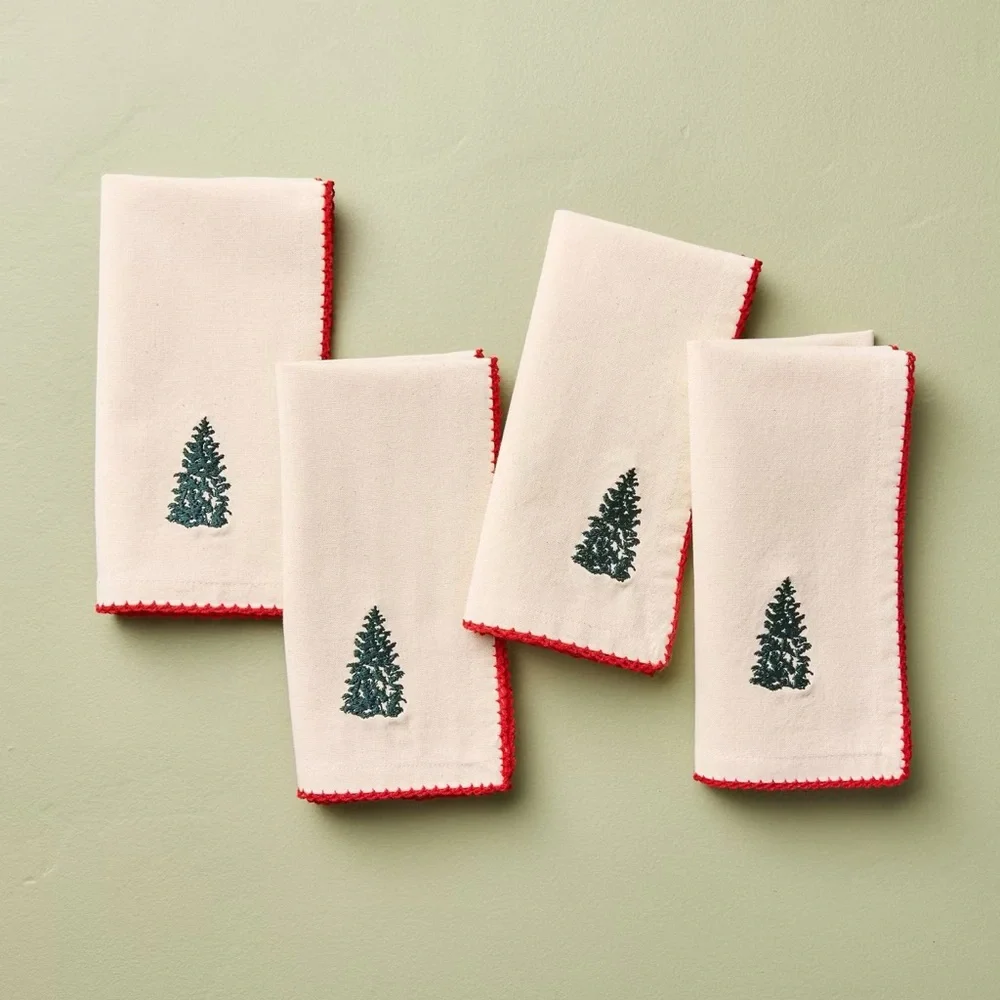 4pc Trim Cloth Napkins Natural/Red - Hearth & Hand™ with Magnolia
